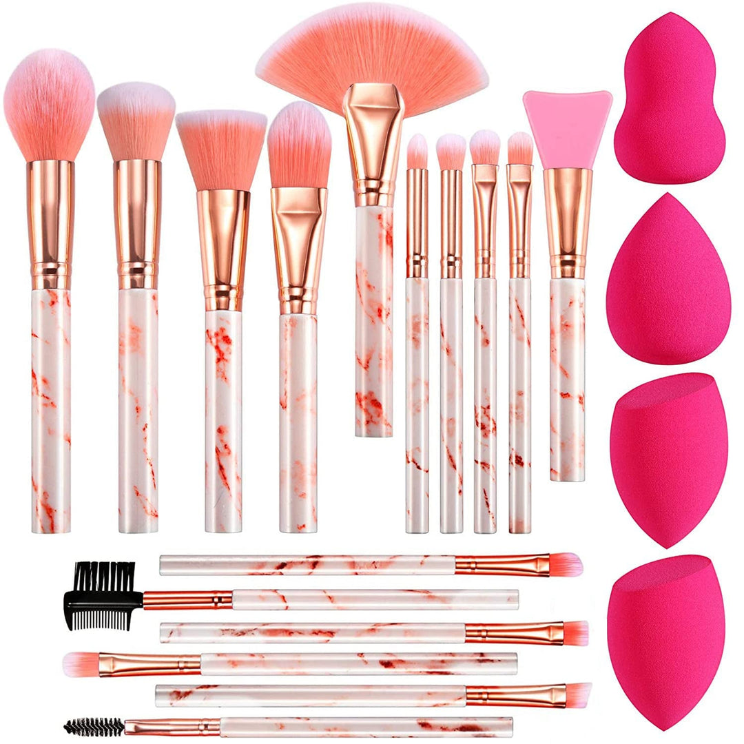 DUAIU Professional Makeup Brushes Set 16PCS Marble Handle with 4Pcs Sponge Blenders Foundation Brushes Eyeshadow Brush Lip Brush Silicone Face Mask Brush Make up Tool - Absolute Discounts