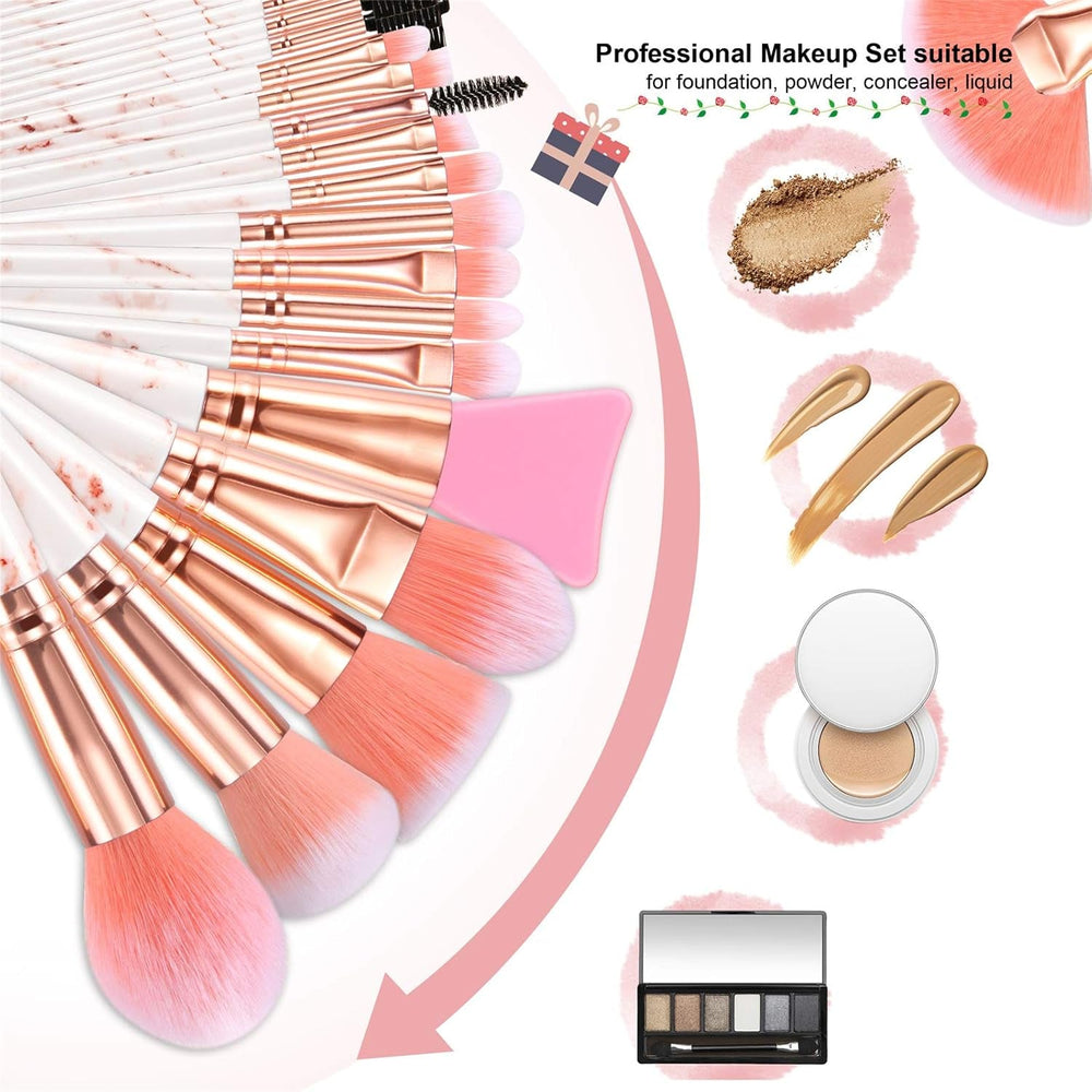 DUAIU Professional Makeup Brushes Set 16PCS Marble Handle with 4Pcs Sponge Blenders Foundation Brushes Eyeshadow Brush Lip Brush Silicone Face Mask Brush Make up Tool - Absolute Discounts