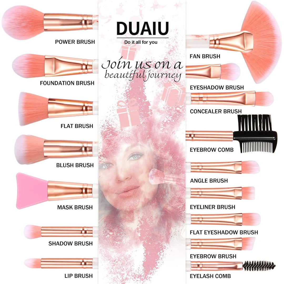 DUAIU Professional Makeup Brushes Set 16PCS Marble Handle with 4Pcs Sponge Blenders Foundation Brushes Eyeshadow Brush Lip Brush Silicone Face Mask Brush Make up Tool - Absolute Discounts