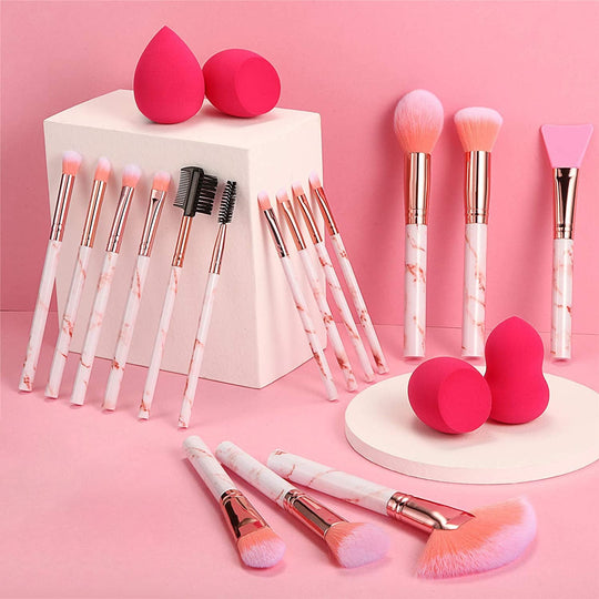 DUAIU Professional Makeup Brushes Set 16PCS Marble Handle with 4Pcs Sponge Blenders Foundation Brushes Eyeshadow Brush Lip Brush Silicone Face Mask Brush Make up Tool - Absolute Discounts
