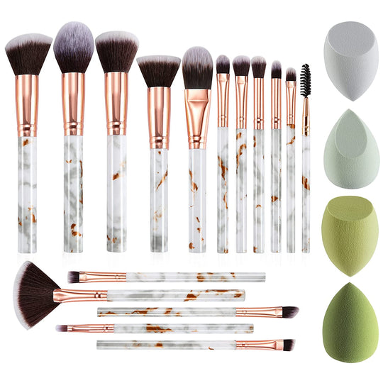 DUAIU Professional Makeup Brushes Set 16PCS Marble Handle with 4Pcs Sponge Blenders Foundation Brushes Eyeshadow Brush Lip Brush Silicone Face Mask Brush Make up Tool - Absolute Discounts