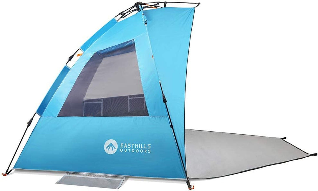 Easthills Outdoors Instant Shader Dark Shelter XL Beach Tent 99" Wide for 4 - 6 Person Sun Shelter UPF 50+ with Extended Zippered Porch Pacific Blue - Absolute Discounts