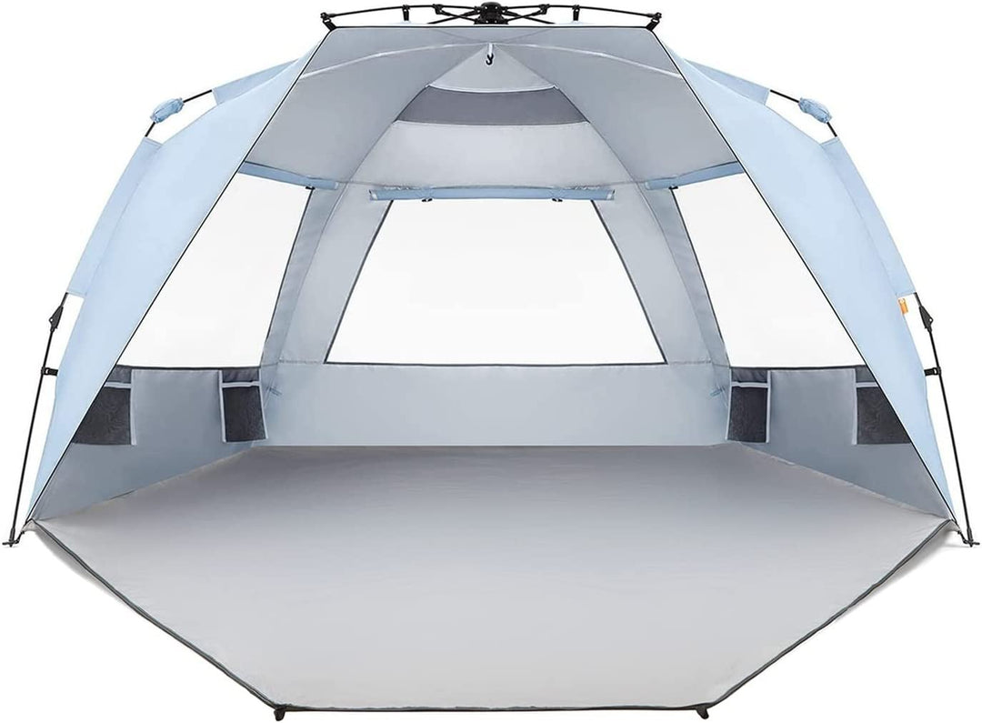 Easthills Outdoors Instant Shader Dark Shelter XL Beach Tent 99" Wide for 4 - 6 Person Sun Shelter UPF 50+ with Extended Zippered Porch Pacific Blue - Absolute Discounts