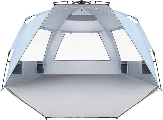 Easthills Outdoors Instant Shader Dark Shelter XL Beach Tent 99" Wide for 4 - 6 Person Sun Shelter UPF 50+ with Extended Zippered Porch Pacific Blue - Absolute Discounts