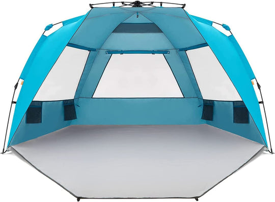 Easthills Outdoors Instant Shader Dark Shelter XL Beach Tent 99" Wide for 4 - 6 Person Sun Shelter UPF 50+ with Extended Zippered Porch Pacific Blue - Absolute Discounts