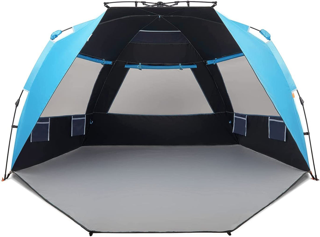 Easthills Outdoors Instant Shader Dark Shelter XL Beach Tent 99" Wide for 4 - 6 Person Sun Shelter UPF 50+ with Extended Zippered Porch Pacific Blue - Absolute Discounts