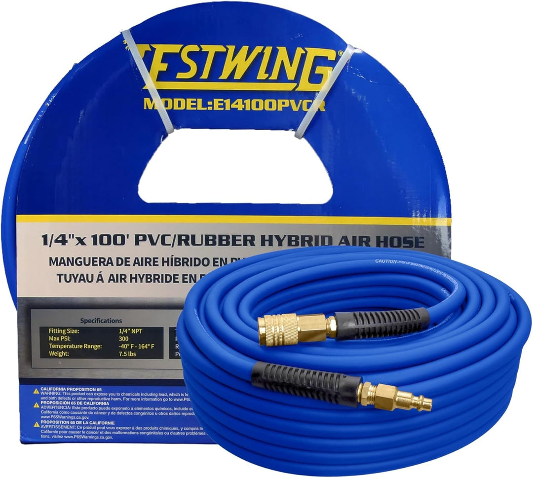 Estwing E1450PVCR 1/4" X 50' PVC / Rubber Hybrid Air Hose with Brass 1/4" NPT Industrial Fitting and Universal Quick Connect Coupler - Absolute Discounts