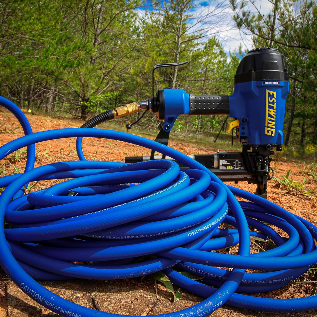 Estwing E1450PVCR 1/4" X 50' PVC / Rubber Hybrid Air Hose with Brass 1/4" NPT Industrial Fitting and Universal Quick Connect Coupler - Absolute Discounts