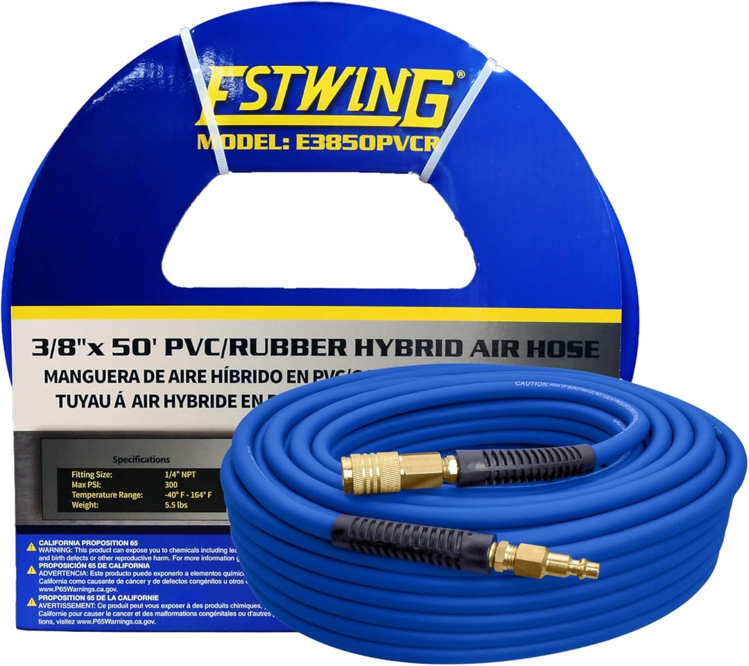 Estwing E1450PVCR 1/4" X 50' PVC / Rubber Hybrid Air Hose with Brass 1/4" NPT Industrial Fitting and Universal Quick Connect Coupler - Absolute Discounts