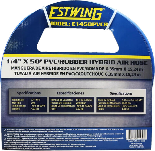 Estwing E1450PVCR 1/4" X 50' PVC / Rubber Hybrid Air Hose with Brass 1/4" NPT Industrial Fitting and Universal Quick Connect Coupler - Absolute Discounts