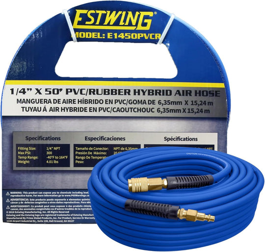 Estwing E1450PVCR 1/4" X 50' PVC / Rubber Hybrid Air Hose with Brass 1/4" NPT Industrial Fitting and Universal Quick Connect Coupler - Absolute Discounts