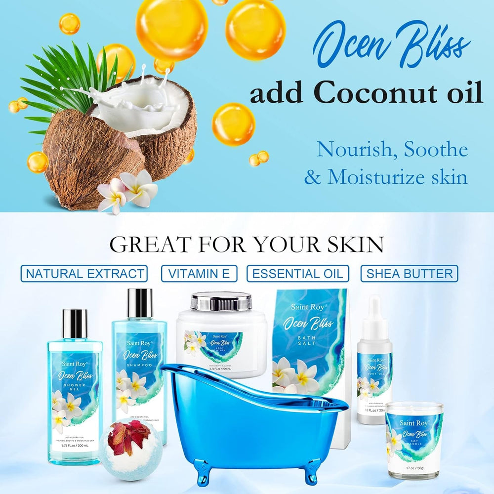 Fathers Day Gifts for Men for Dad Spa Kit Gifts for Her or Him Birthday Gifts for Women, Luxury Home Spa Kit, 8Pcs Bath Gift Set Ocean & Vanilla, Gift Baskets for Women Unique Mother'S Day Gifts - Absolute Discounts
