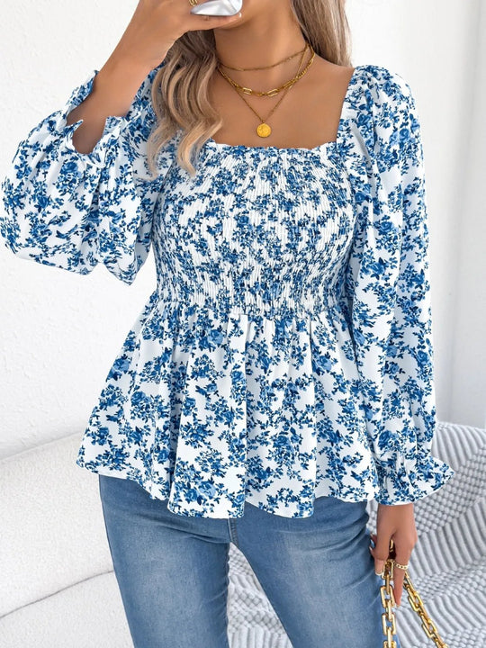 Floral Square Neck Flounce Sleeve Blouse - Absolute Discounts
