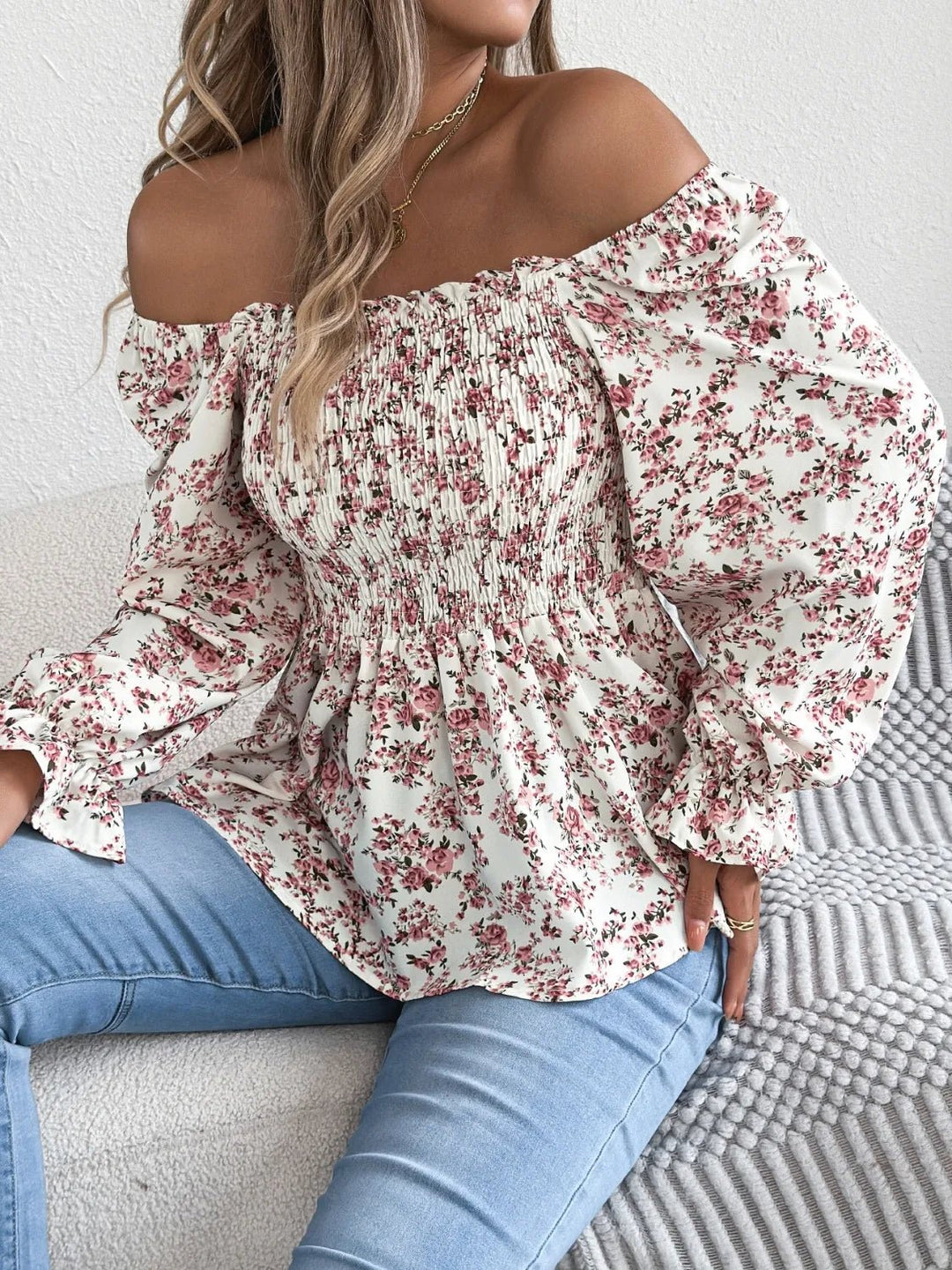 Floral Square Neck Flounce Sleeve Blouse - Absolute Discounts