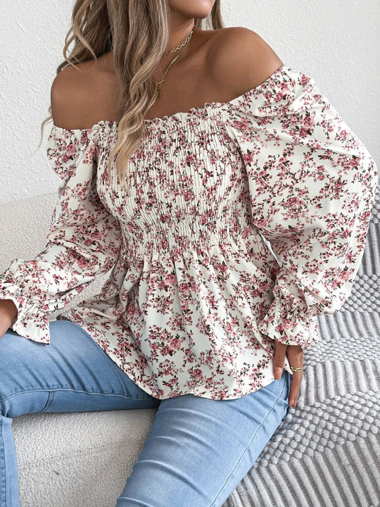 Floral Square Neck Flounce Sleeve Blouse - Absolute Discounts