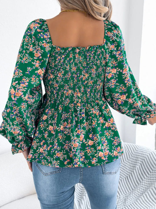 Floral Square Neck Flounce Sleeve Blouse - Absolute Discounts