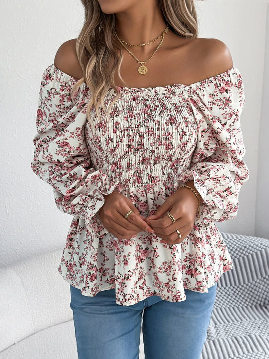 Floral Square Neck Flounce Sleeve Blouse - Absolute Discounts