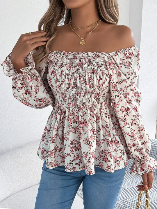 Floral Square Neck Flounce Sleeve Blouse - Absolute Discounts