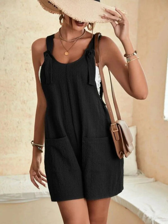 Full Size Knot Strap Romper with Pockets Plus Size - Absolute Discounts