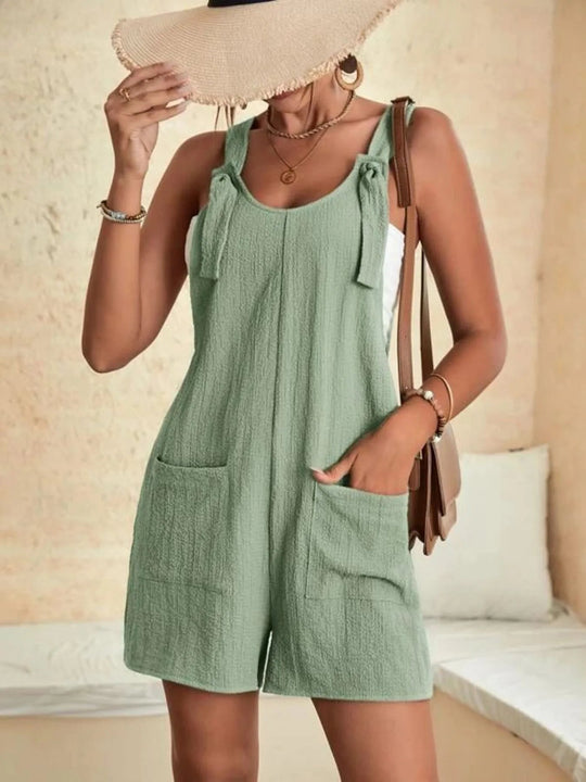 Full Size Knot Strap Romper with Pockets Plus Size - Absolute Discounts