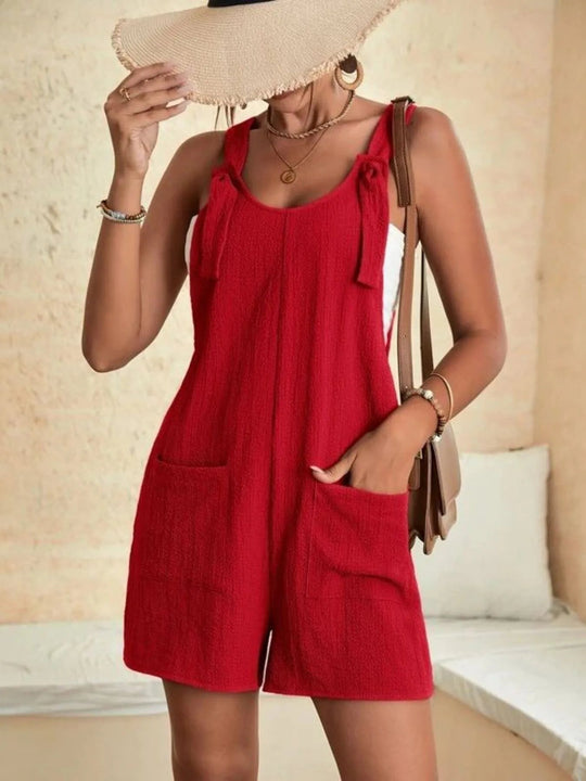 Full Size Knot Strap Romper with Pockets Plus Size - Absolute Discounts