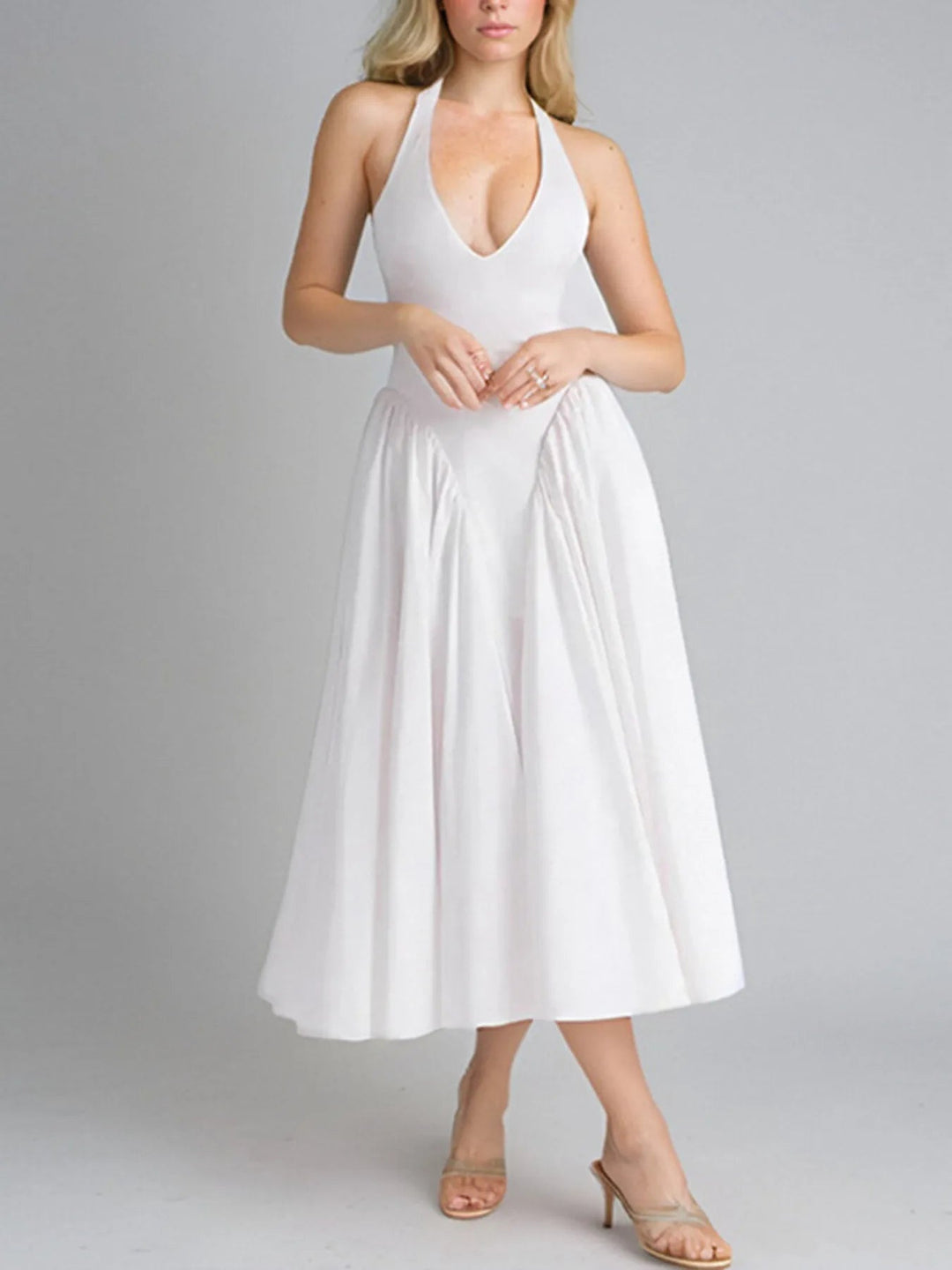 Full Size Ruched Halter Neck Midi Dress Plus Size - Absolute Discounts