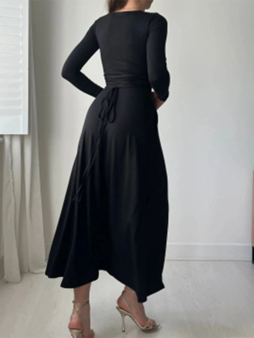 Full Size Tied Long Sleeve Bodycon Midi Dress Plus Size - Absolute Discounts