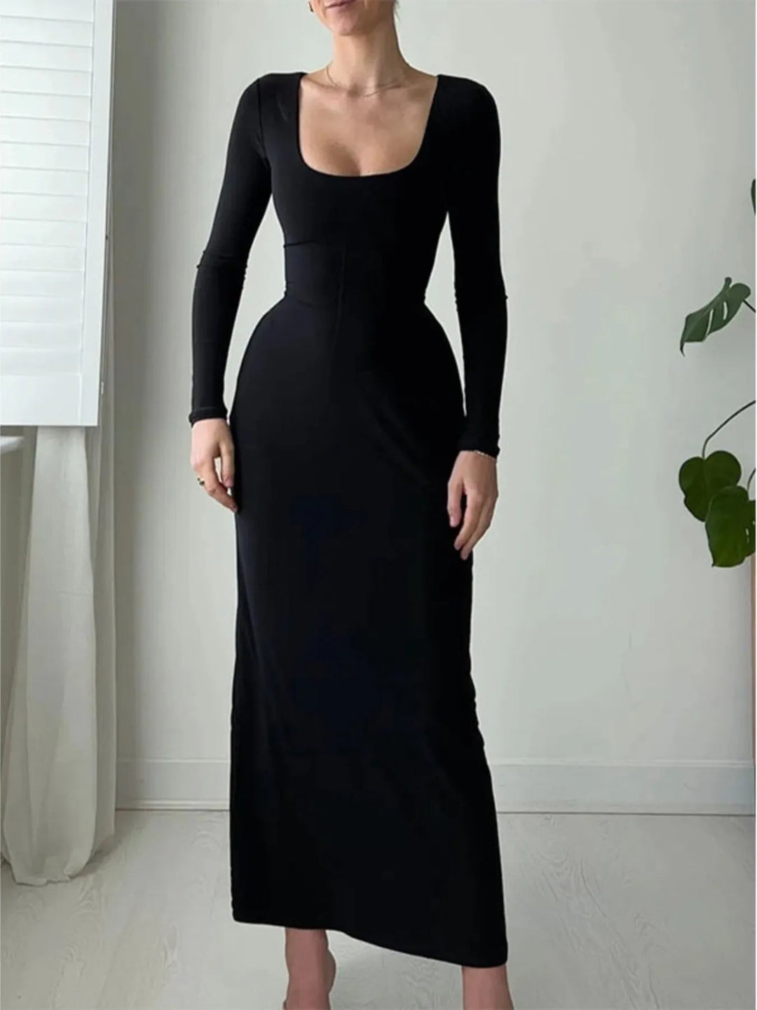 Full Size Tied Long Sleeve Bodycon Midi Dress Plus Size - Absolute Discounts
