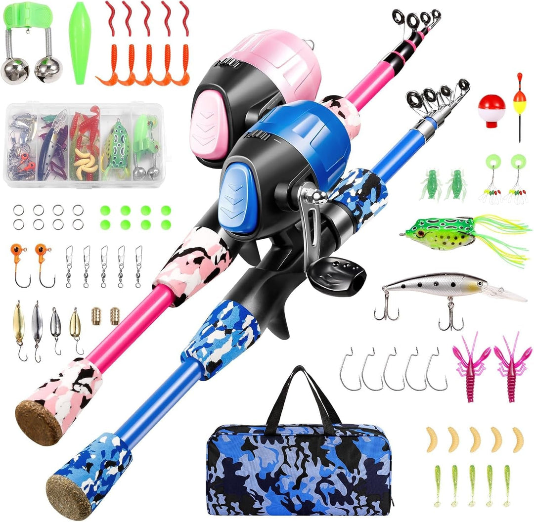 Kids Fishing Pole - Telescopic Fishing Rod and Reel Combo Kit - Fishing Gear, Fishing Lures, Carry on Bag, 70 Set Fully Fishing Equipment - for Boys, Girls, Youth - Absolute Discounts