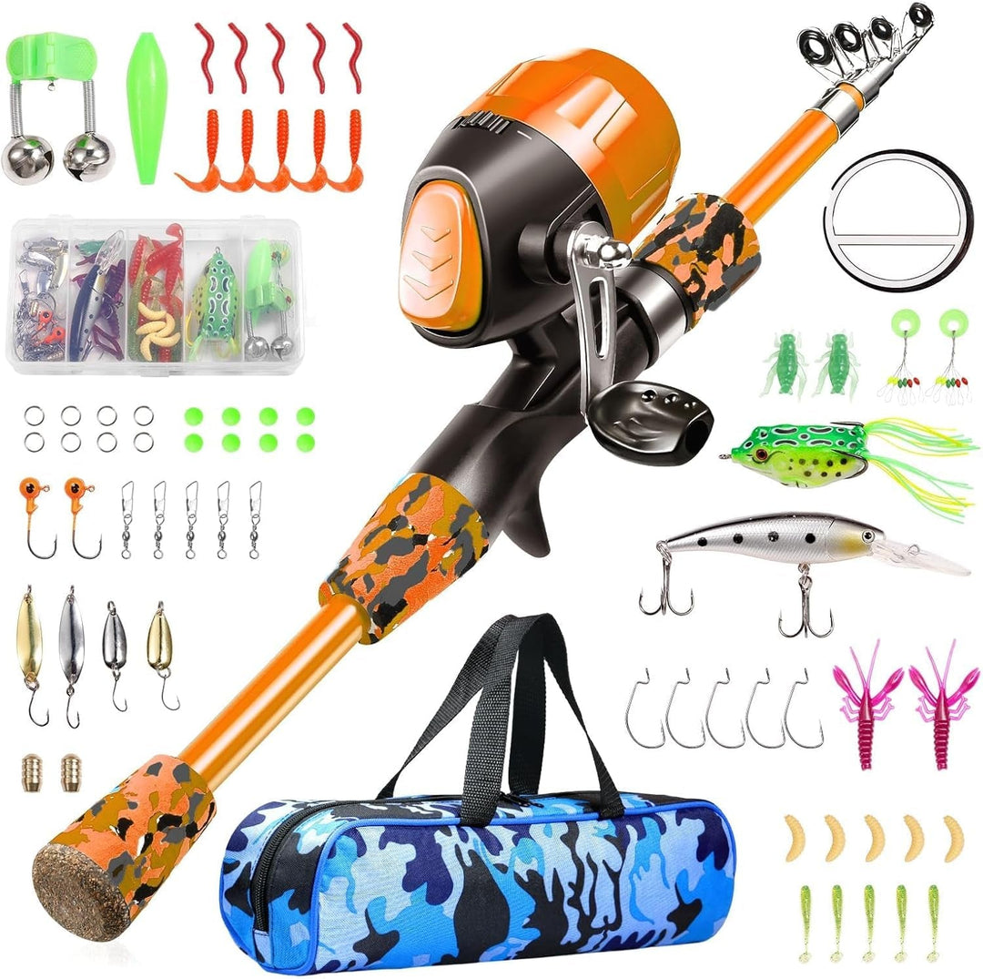 Kids Fishing Pole - Telescopic Fishing Rod and Reel Combo Kit - Fishing Gear, Fishing Lures, Carry on Bag, 70 Set Fully Fishing Equipment - for Boys, Girls, Youth - Absolute Discounts