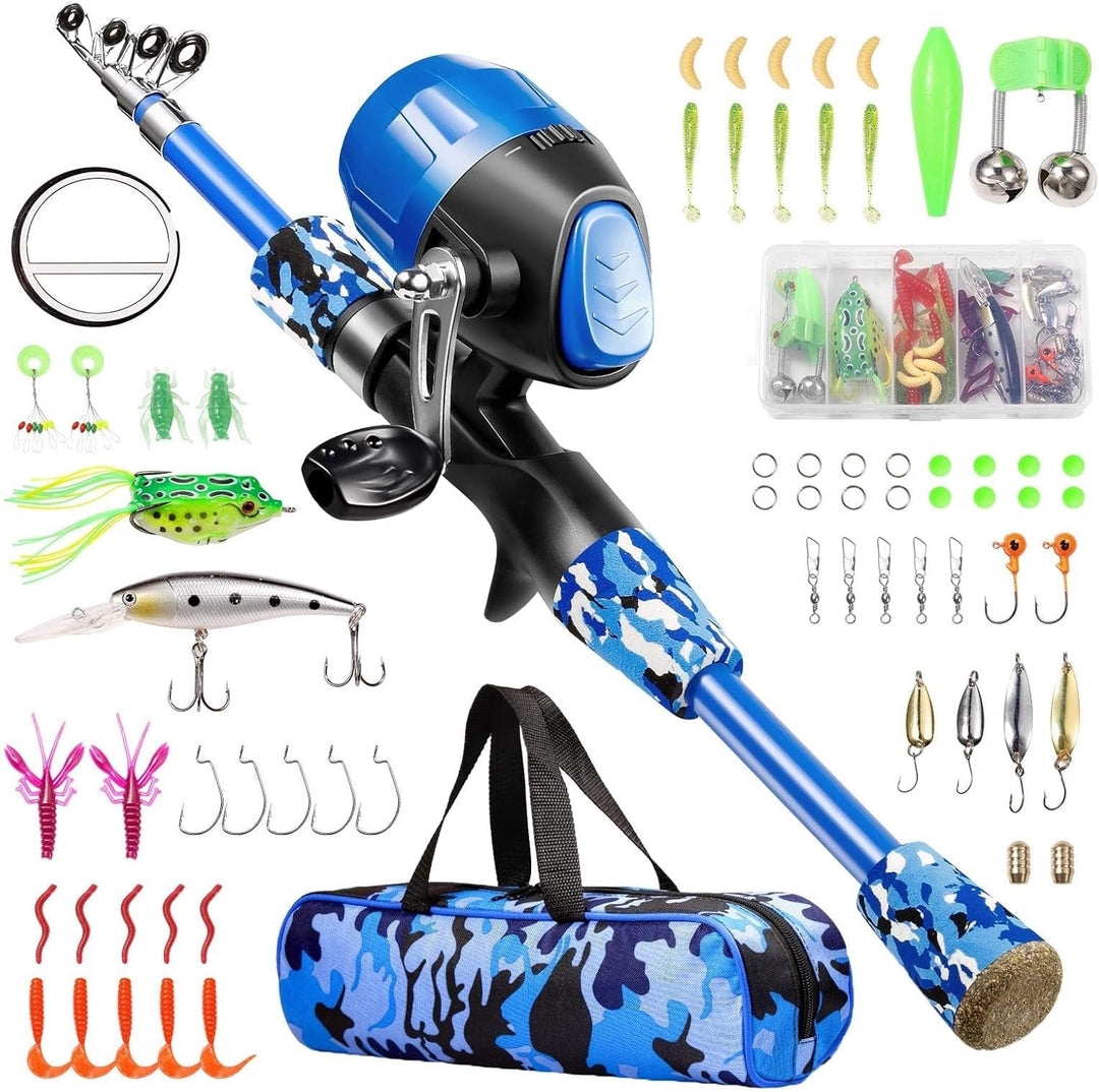 Kids Fishing Pole - Telescopic Fishing Rod and Reel Combo Kit - Fishing Gear, Fishing Lures, Carry on Bag, 70 Set Fully Fishing Equipment - for Boys, Girls, Youth - Absolute Discounts