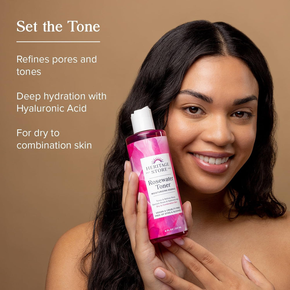 HERITAGE STORE Rosewater Facial Toner with Hyaluronic Acid, Dry to Combination Skin, Hydrating Toner Refines Pores, Minimizes Look of Fine Lines and Wrinkles, Hypoallergenic, Vegan, Cruelty Free, 8Oz - Absolute Discounts