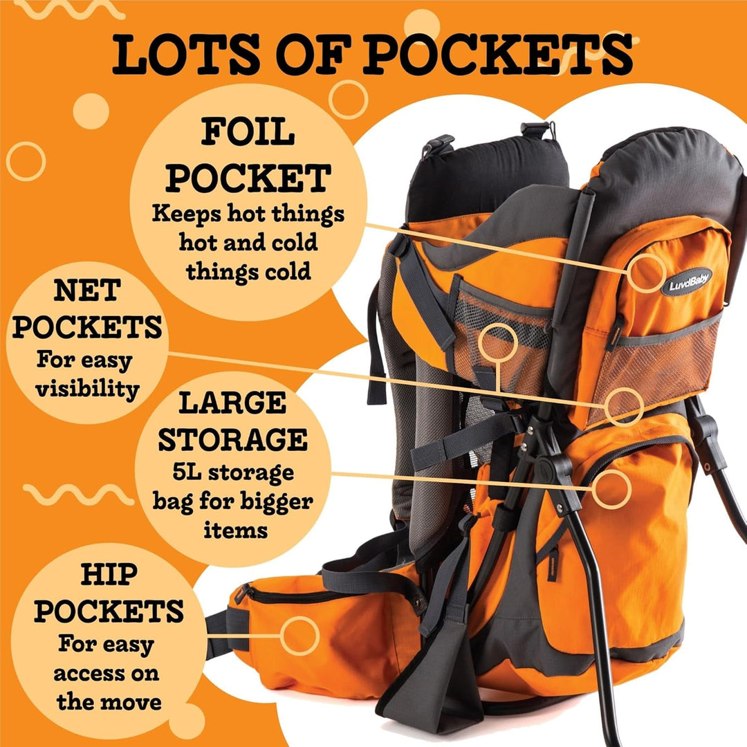 Hiking Baby Carrier Backpack - Comfortable Toddler/Baby Backpack Carrier System with Diaper Change Pad, Insulated Pocket + Rain and Sun Hood to Protect Your Child - Absolute Discounts