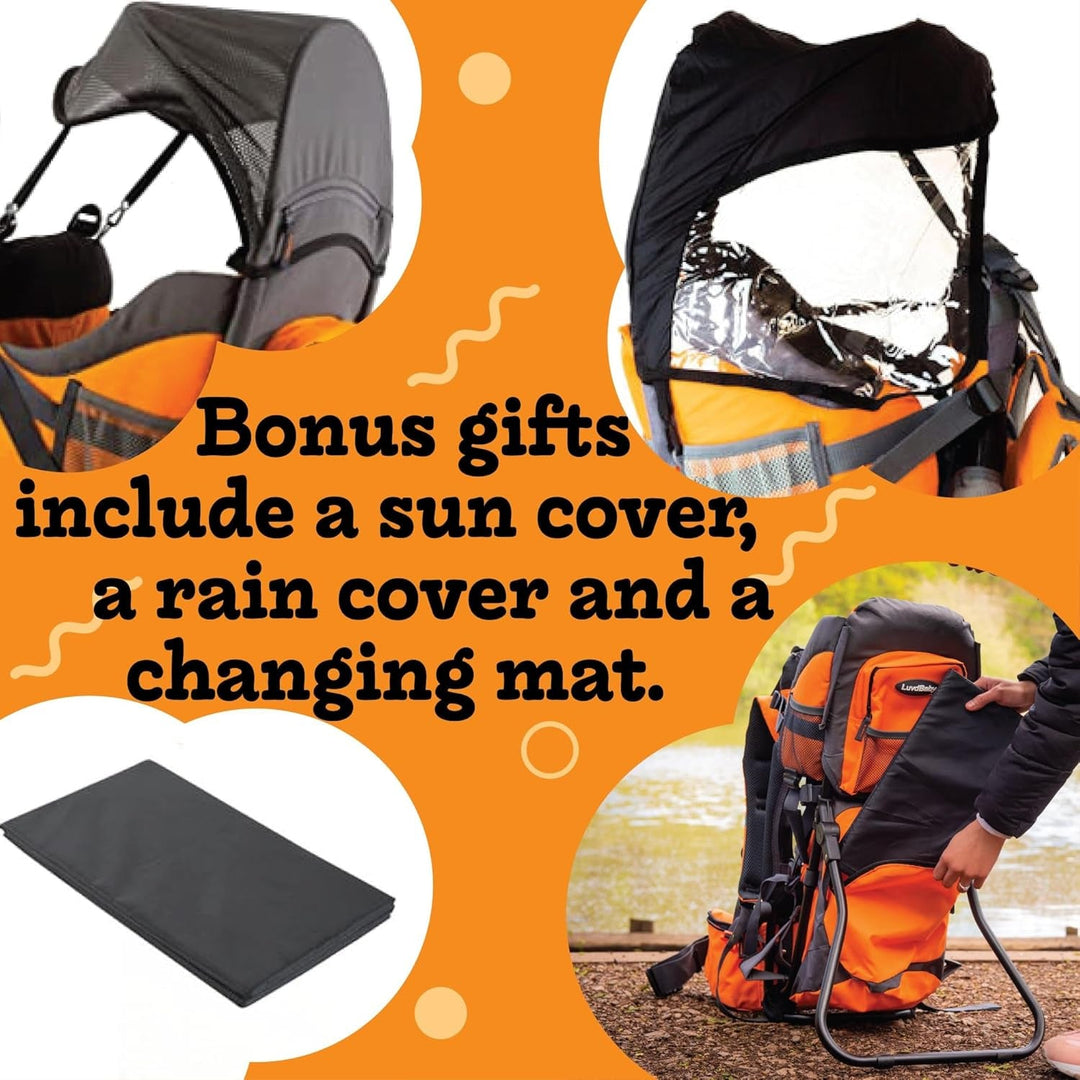 Hiking Baby Carrier Backpack - Comfortable Toddler/Baby Backpack Carrier System with Diaper Change Pad, Insulated Pocket + Rain and Sun Hood to Protect Your Child - Absolute Discounts