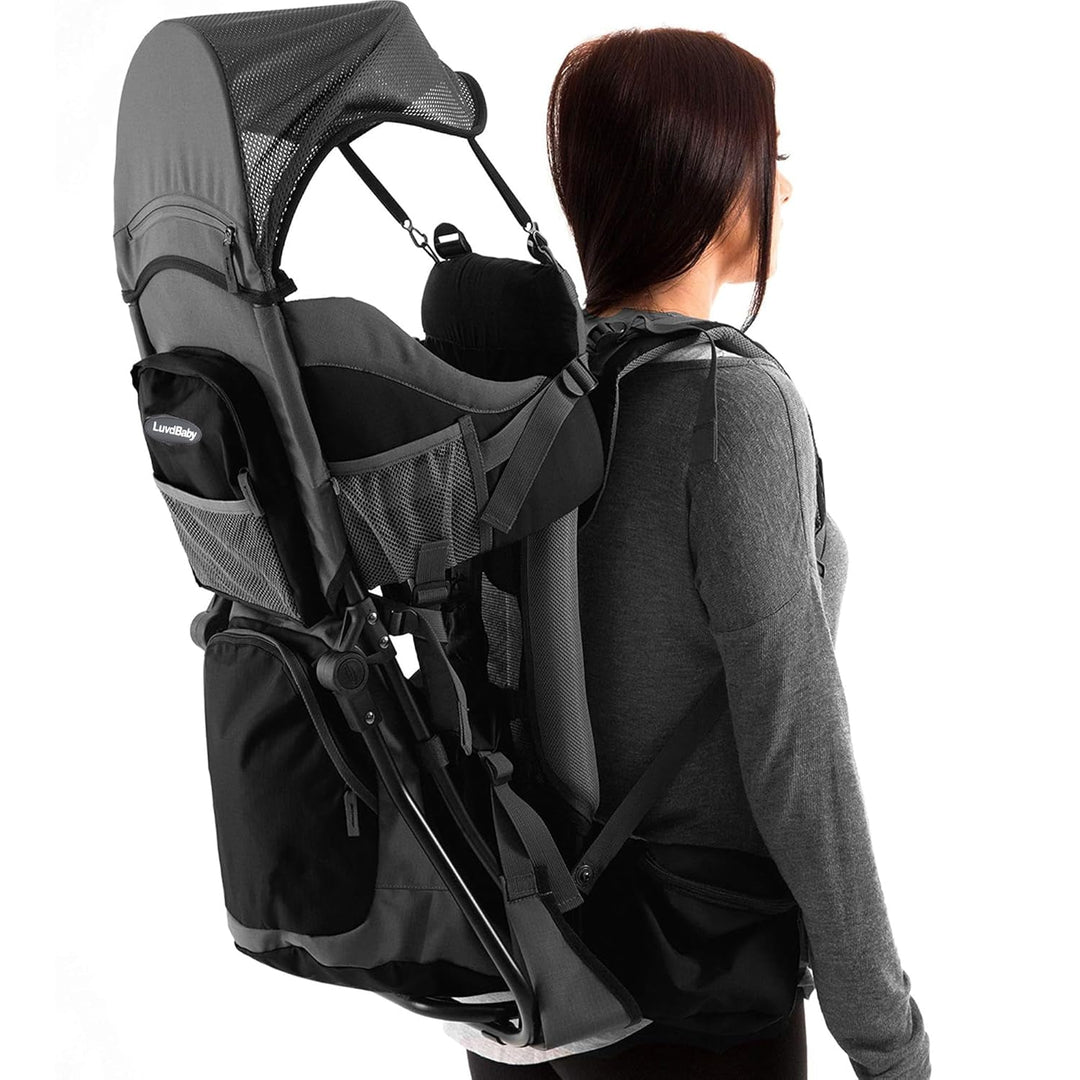 Hiking Baby Carrier Backpack - Comfortable Toddler/Baby Backpack Carrier System with Diaper Change Pad, Insulated Pocket + Rain and Sun Hood to Protect Your Child - Absolute Discounts