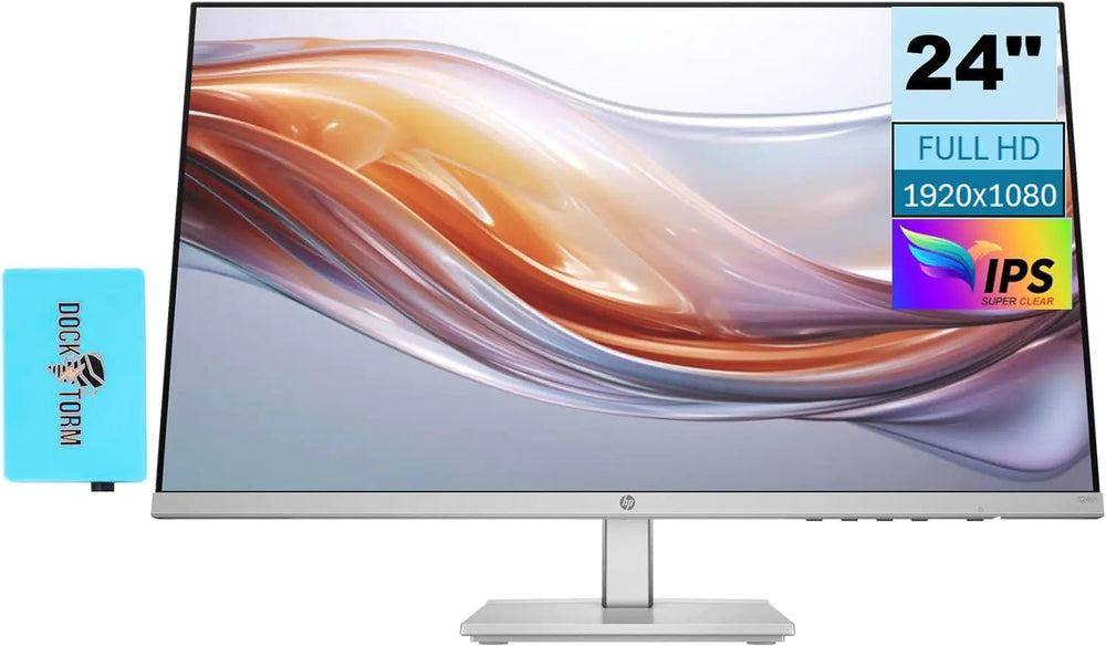 HP Series 5 524sh Monitor (Replaces M24h) 24" FHD IPS 300 Nits Display w/Docztorm USB Port Expander 1x HDMI 1x VGA Flicker - Free - 5 to +25 Degrees Adjustable Tilt Black/Silver (2024 Latest Model) - Absolute Discounts