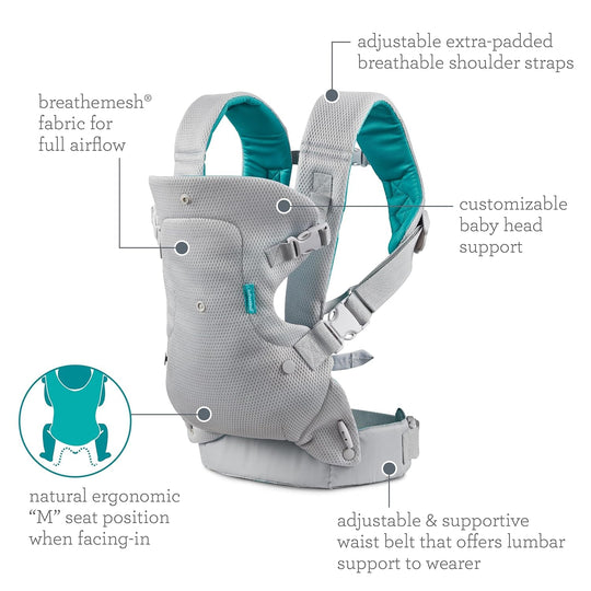 Infantino Flip 4 - In - 1 Light & Airy Convertible Baby Carrier, Adjustable, Ergonomic Babywearing, Registry Essential, Baby Carrier for Newborn to Toddler - Absolute Discounts