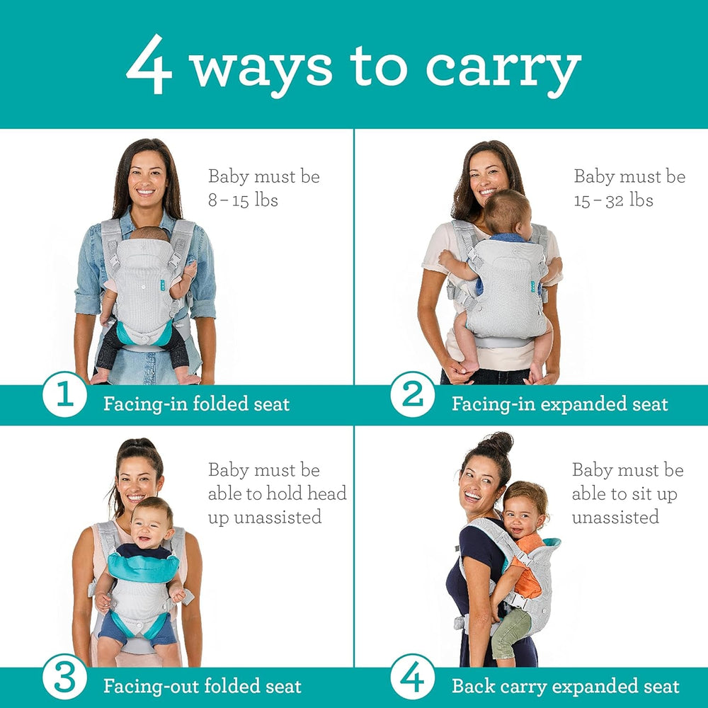 Infantino Flip 4 - In - 1 Light & Airy Convertible Baby Carrier, Adjustable, Ergonomic Babywearing, Registry Essential, Baby Carrier for Newborn to Toddler - Absolute Discounts