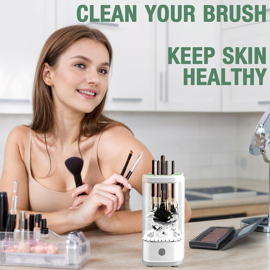 Electric Makeup Brush Cleaner Machine, Upgrade Cosmetic Brush Cleaner,Automatic Spinning USB Efficient Makeup Brush Cleaner Fit for All Size Makeup Brushes (Light White) - Absolute Discounts
