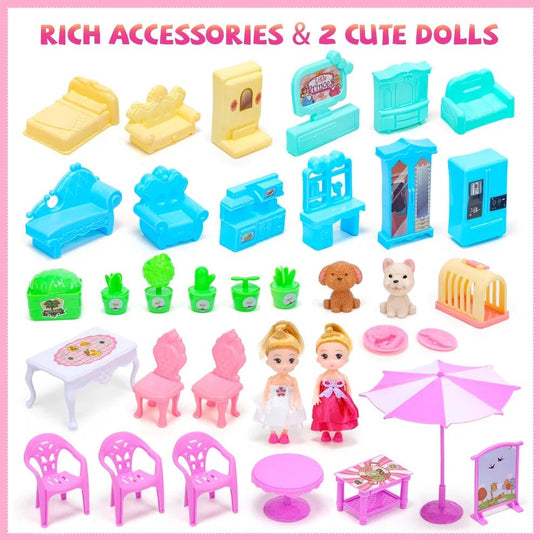 Joystone Doll House for Girls, 5 - Story 19 Rooms Huge Dollhouse Playset with LED Lights, 2 Dolls, Furnitures, Accessories, DIY Pretend Play House Toys Gifts for Kids, Pink - Absolute Discounts