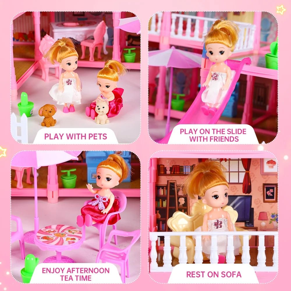 Joystone Doll House for Girls, 5 - Story 19 Rooms Huge Dollhouse Playset with LED Lights, 2 Dolls, Furnitures, Accessories, DIY Pretend Play House Toys Gifts for Kids, Pink - Absolute Discounts