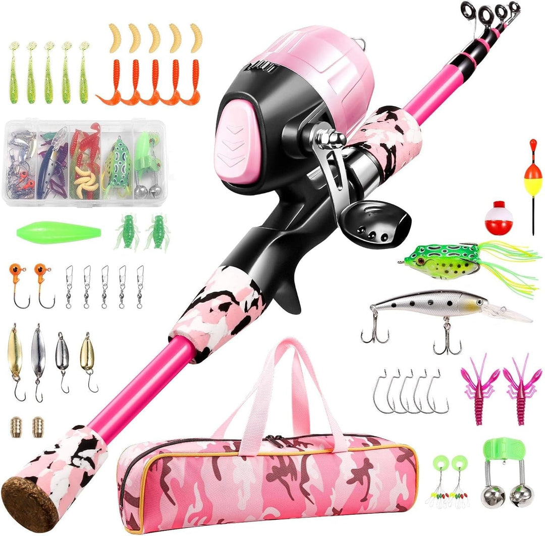 Kids Fishing Pole - Telescopic Fishing Rod and Reel Combo Kit - Fishing Gear, Fishing Lures, Carry on Bag, 70 Set Fully Fishing Equipment - for Boys, Girls, Youth - Absolute Discounts