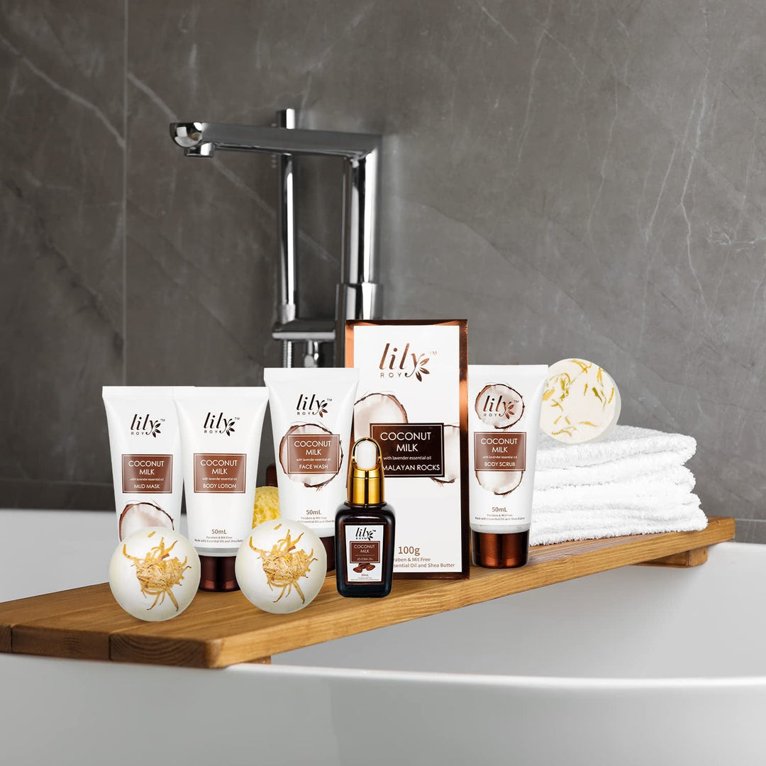 18Pcs Bath and Body Gift Basket Set for Women Mom - Coconut Vanilla Spa Gift Basket Luxury Bath & Body Set | Relaxing Self Care Pampering Gifts for Her, Birthday, Christmas, Mothers Day Gift Baskets - Absolute Discounts