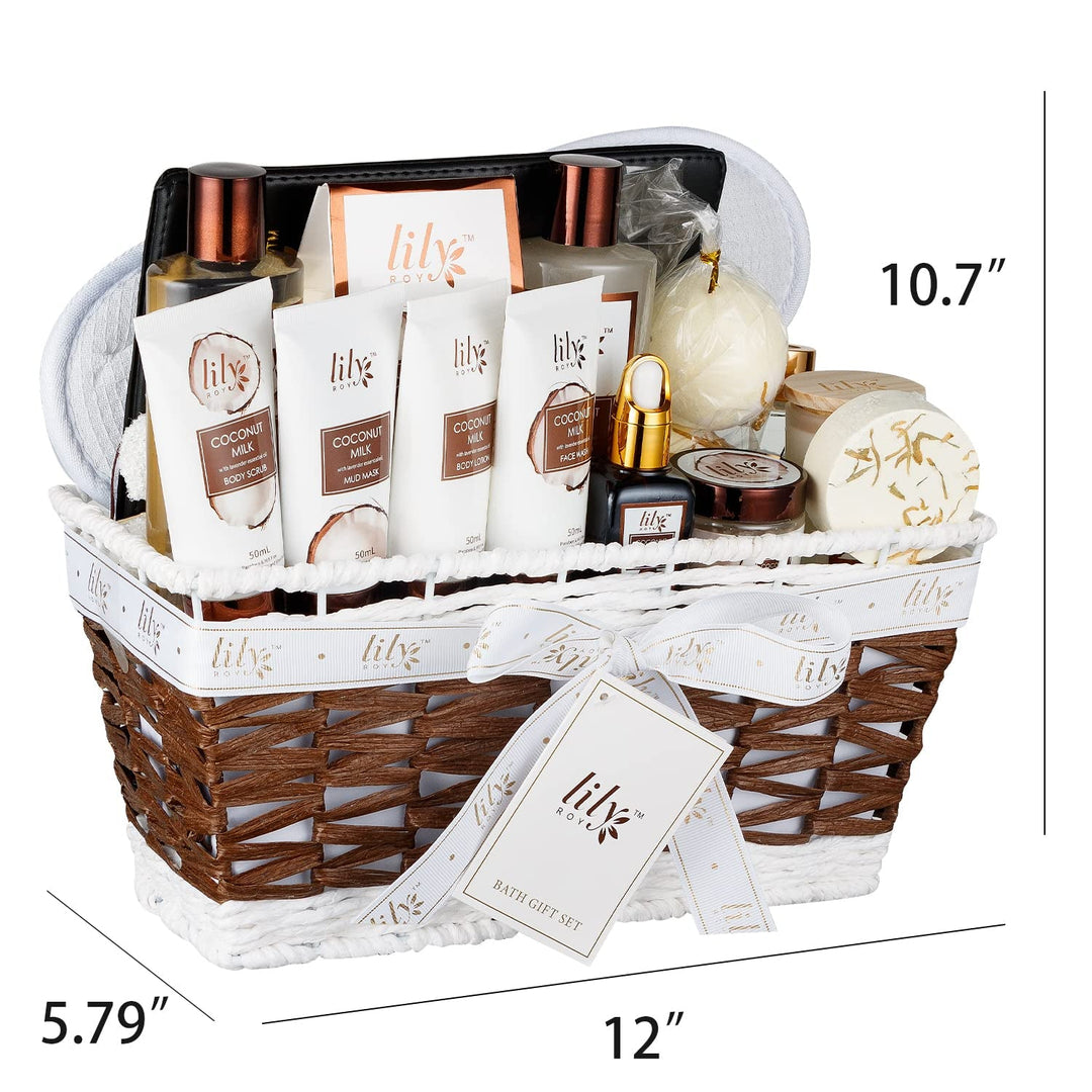 18Pcs Bath and Body Gift Basket Set for Women Mom - Coconut Vanilla Spa Gift Basket Luxury Bath & Body Set | Relaxing Self Care Pampering Gifts for Her, Birthday, Christmas, Mothers Day Gift Baskets - Absolute Discounts