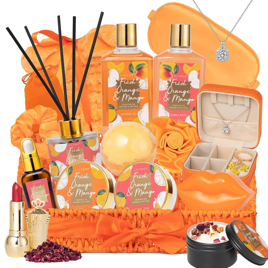18Pcs Bath and Body Gift Basket Set for Women Mom - Coconut Vanilla Spa Gift Basket Luxury Bath & Body Set | Relaxing Self Care Pampering Gifts for Her, Birthday, Christmas, Mothers Day Gift Baskets - Absolute Discounts