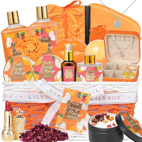 18Pcs Bath and Body Gift Basket Set for Women Mom - Coconut Vanilla Spa Gift Basket Luxury Bath & Body Set | Relaxing Self Care Pampering Gifts for Her, Birthday, Christmas, Mothers Day Gift Baskets - Absolute Discounts