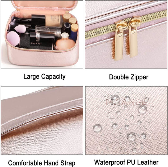 MAANGE 3 Pcs Makeup Bag Portable Travel Cosmetic Bag Large Makeup Bag Organizer with Gold Zipper Waterproof Toiletry Bags for Women and Girls(Rose Gold) - Absolute Discounts