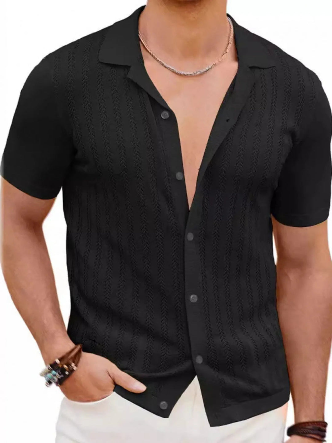 Men's Full Size Button Detail Short Sleeve Shirt Plus Size - Absolute Discounts