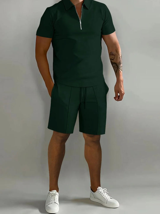 Men's Full Size Collared Neck Short Sleeve Top and Shorts Set Plus Size - Absolute Discounts