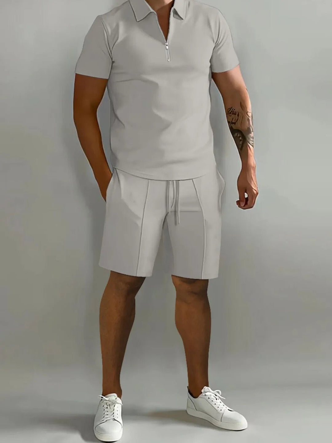 Men's Full Size Collared Neck Short Sleeve Top and Shorts Set Plus Size - Absolute Discounts